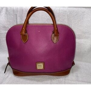 Dooney & Bourke Pebble Grain Zip Zip Satchel Magenta/English Tan